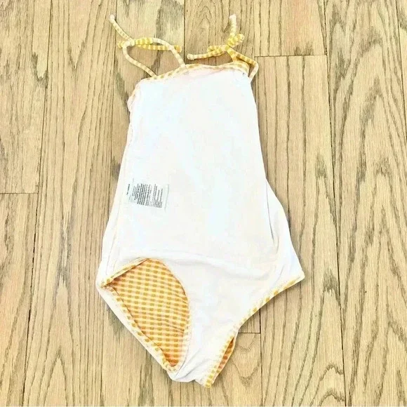 Cotton On Kids Girls Kerrie One Piece Orange and White Checkered Swimsuit Size 8 - Picture 8 of 8